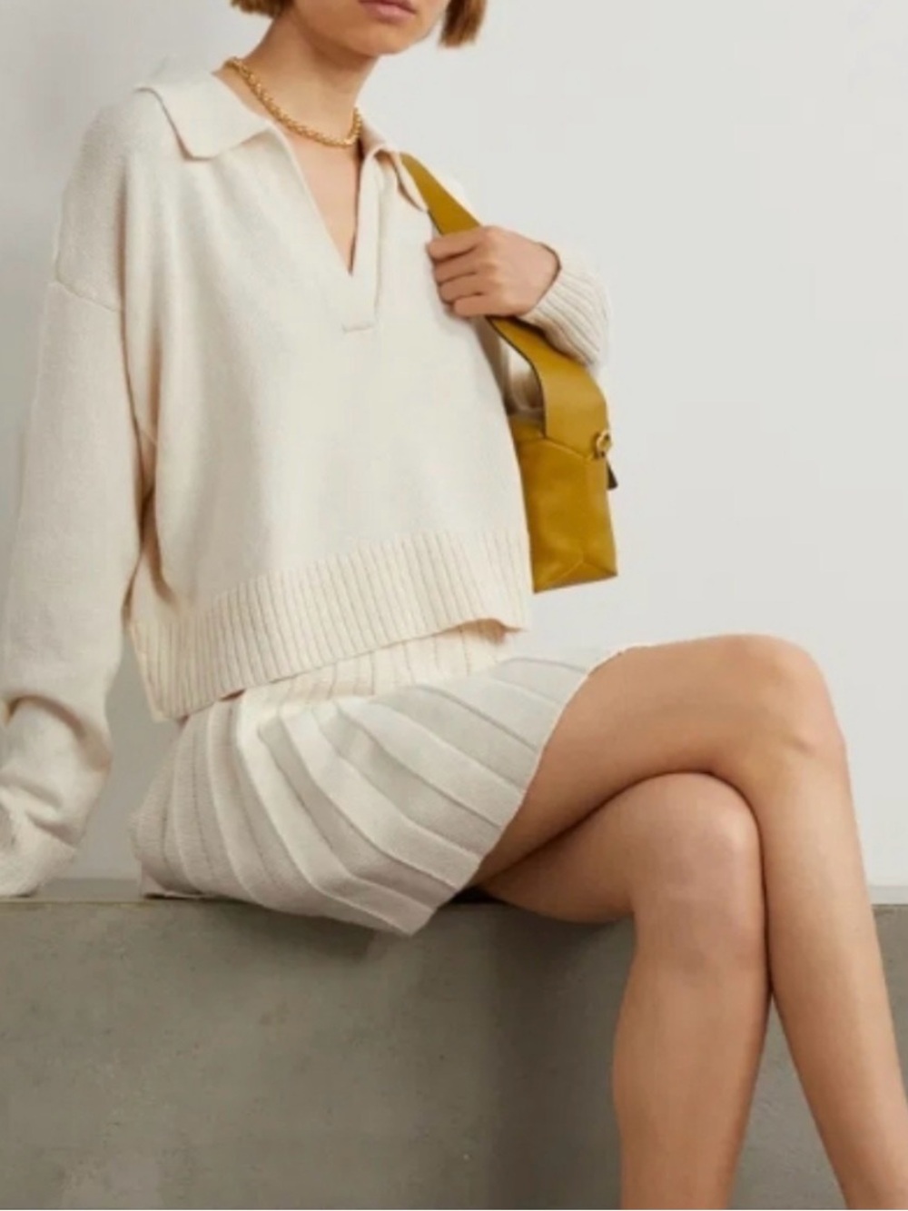 Reformation Cream V-Neck Open Collar Knit Sweater